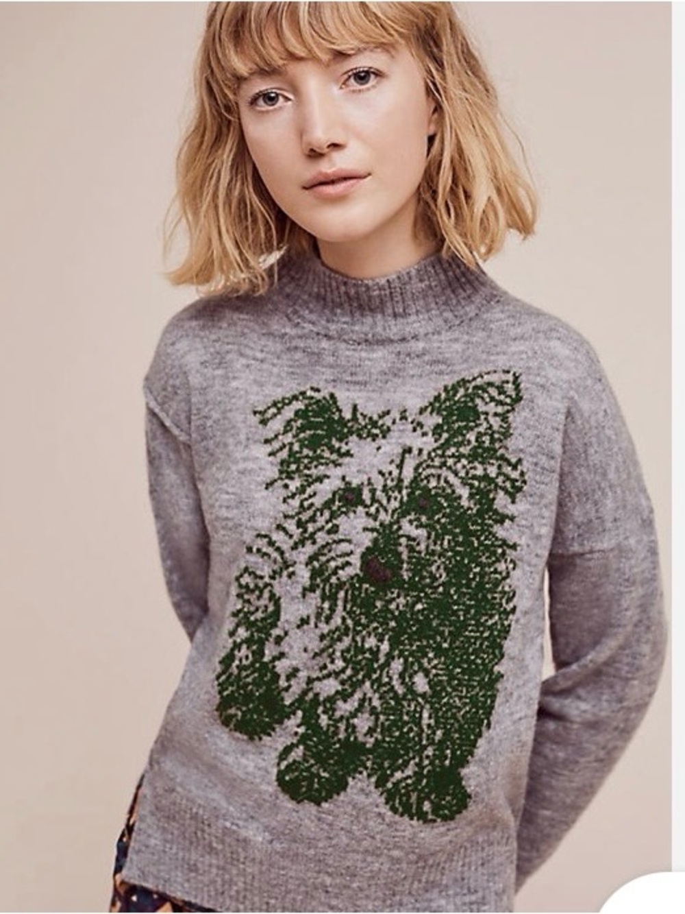 Moth by Anthropologie Gray Knit Turtleneck Sweater with Dog Graphic size Medium